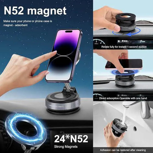 K007 Vacuum Suction Magnetic Bracket – 360° Adjustable Magnetic Phone Holder | Strong Suction Cup | Universal Car & Desk Mount