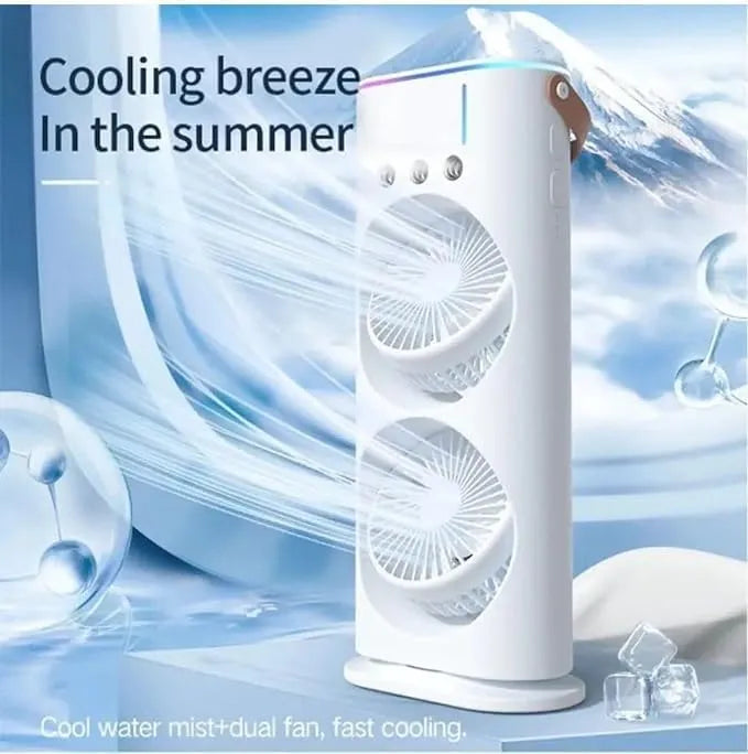 Double Head Mist Mini Fan with LED & Humidifier USB Air Cooler