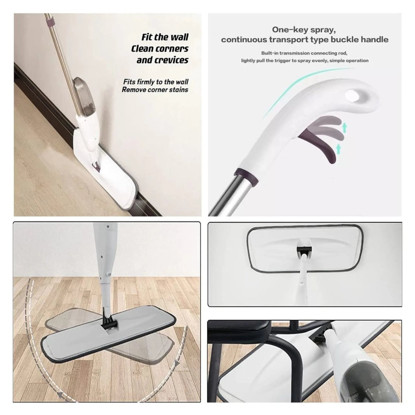 360 Rotating Spray mop with Refillable Bottle - Microfiber Flat Mop-Stainless Steel Handle & Spray Function - Easy Floor Cleaning Mops, Reusable Pads