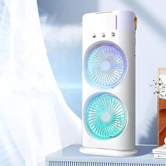 Double Head Mist Mini Fan with LED & Humidifier USB Air Cooler