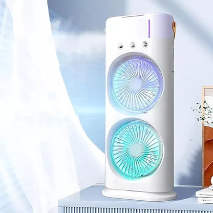 Double Head Mist Mini Fan with LED & Humidifier USB Air Cooler