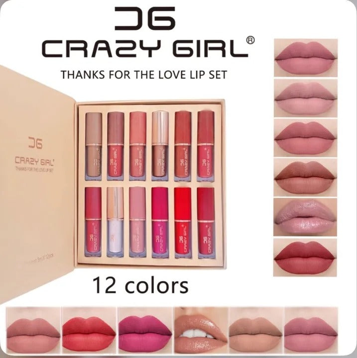CRAZY GIRL Matte Lip Gloss 12 Pcs Pack Out Class Quality Water Proof Set