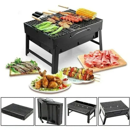 Portable BBQ Charcoal Grill Foldable Stainless Steel Barbecue Grill – Heavy Duty Mini BBQ Stand for  Picnic Beach Hiking – Compact Easy Carry Kabab Grill for Bakra Eid