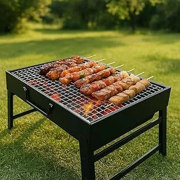 Portable BBQ Charcoal Grill Foldable Stainless Steel Barbecue Grill – Heavy Duty Mini BBQ Stand for  Picnic Beach Hiking – Compact Easy Carry Kabab Grill for Bakra Eid