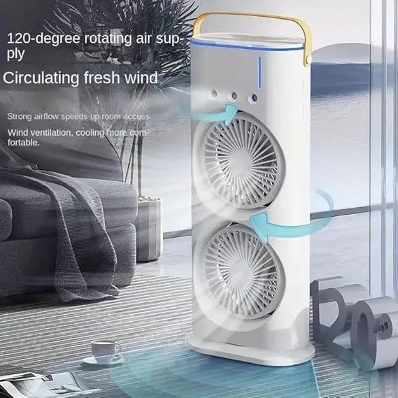Double Head Mist Mini Fan with LED & Humidifier USB Air Cooler